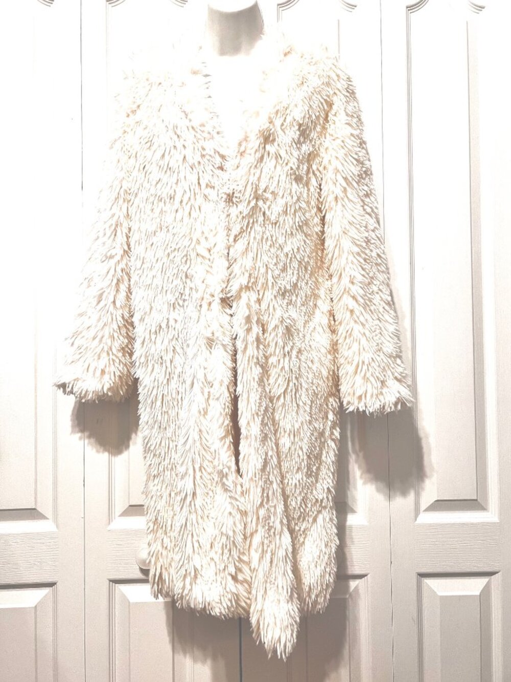 Rue 21-Long Sherpa Hook Front Long Coat-Soft-Medium-Hippie/Boho-Cream/Ivory